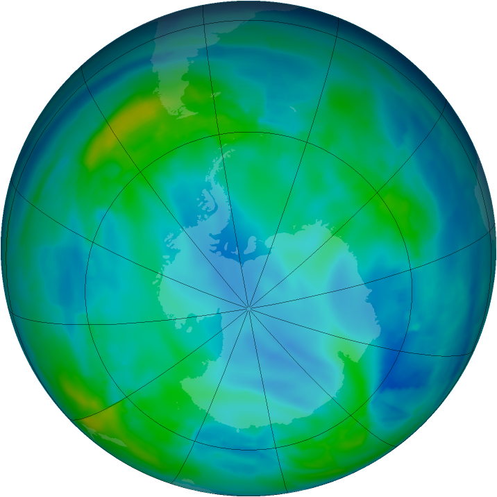 Antarctic ozone map for 09 May 2009